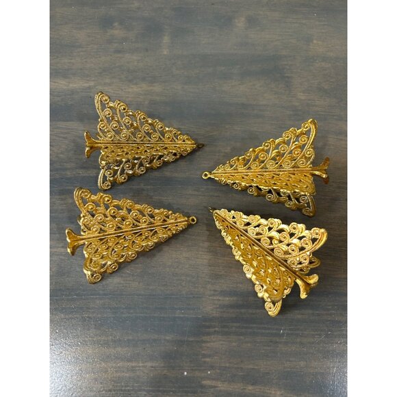 Set 4 Vintage Filigree Christmas Tree Ornaments Gold Metal Made in Germany - Picture 2 of 8